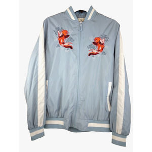 Soul Star Embroidered Koi Fish Satin Bomber Jacket Size M (Bust 44, Sleeve 25.5)